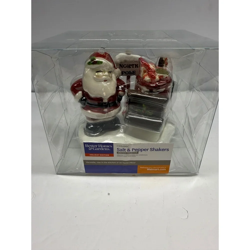 Better Homes & Gardens Santa Sleigh Ceramic Salt Pepper Shakers Heritage Holiday